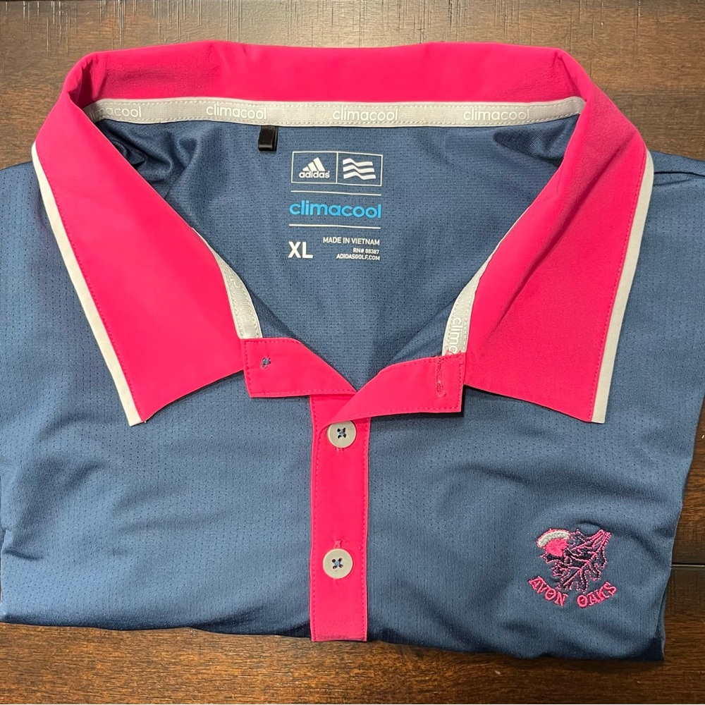 Adidas Navy and Pink Golf Polo Shirt